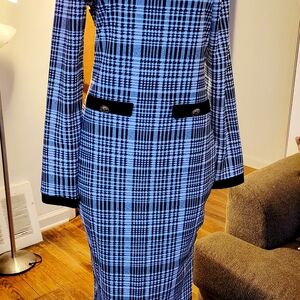 Blue and Black Plaid Long Sleeve Dress